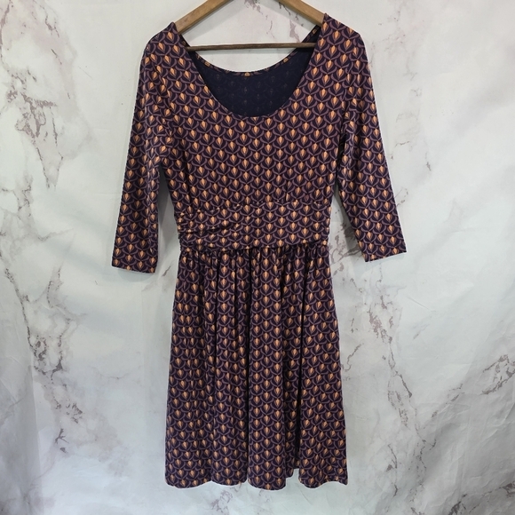 Mata Traders Dress Womens Medium Pattern Half Sleeve Organic Novela Plum Bloom - Picture 6 of 12